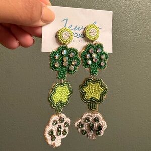 St Patrick’s Day - Boutique Green Beaded Shamrock Drop Earrings